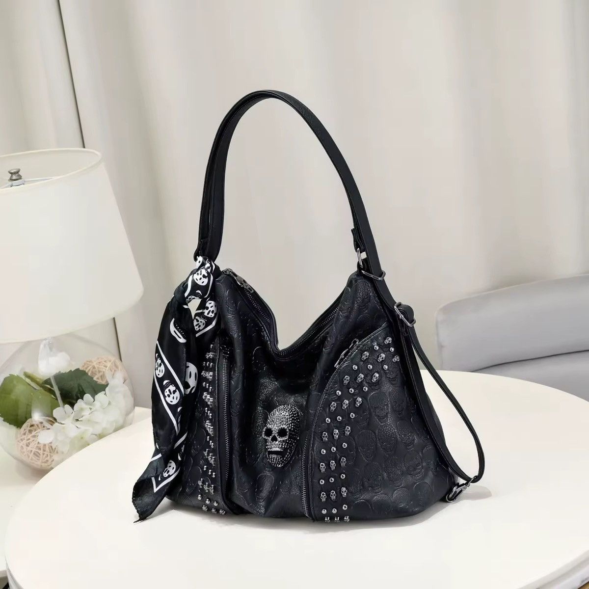 Other Gothic Punk Style Skeleton PU Leather Rivet Shoulder Bag Size ONE SIZE - 4 Thumbnail
