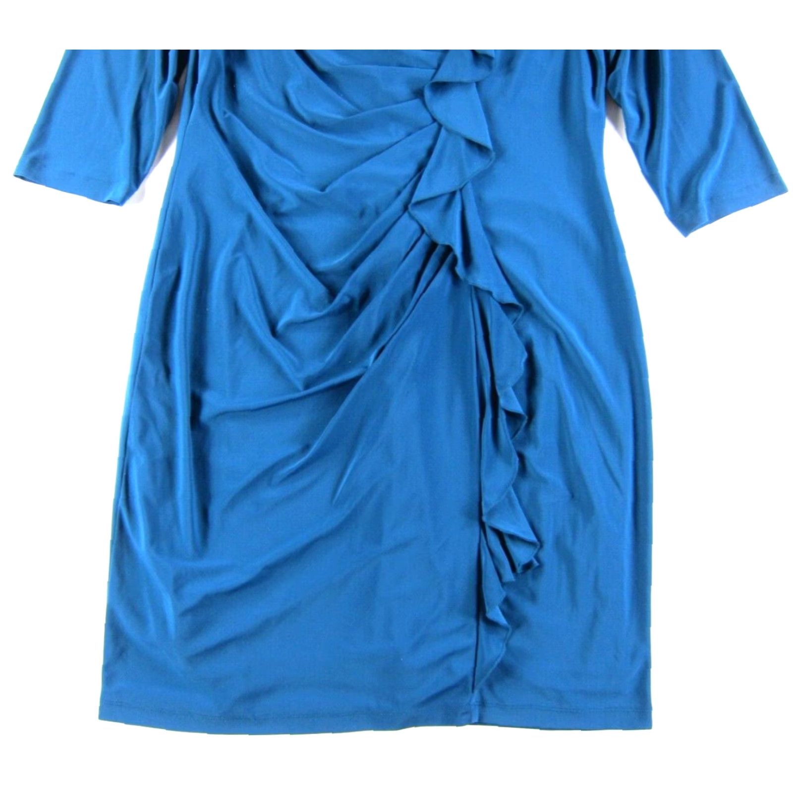 Vintage VINTAGE Ronni Nicole Blue Ruched Ruffle Stretch 3/4 Sleeve Sheath Work Formal Dress 16 Size XXL / US 16-18 / IT 52-54 - 5 Thumbnail
