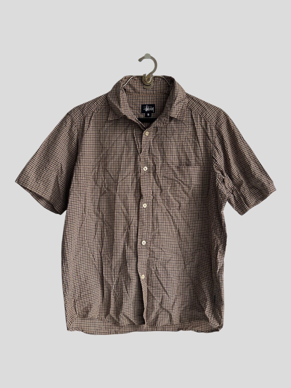Vintage 1980s Stussy 🇺🇸 Small Checked Plaid Camp Collar Shirt