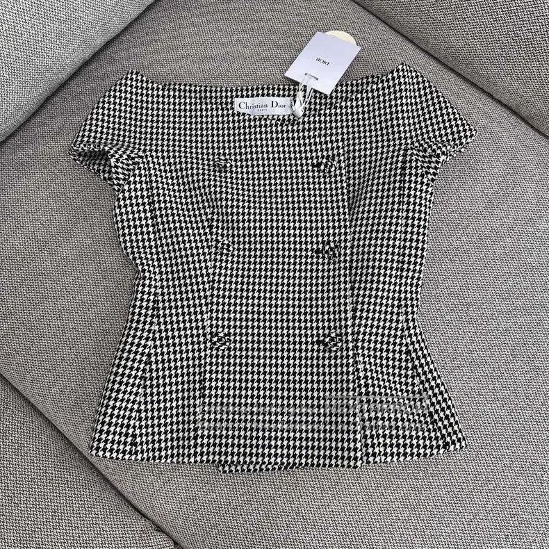 Dior Dior One-shoulder thousand-bird check wool short sleeves Size XS / US 0-2 / IT 36-38 - 1 Thumbnail