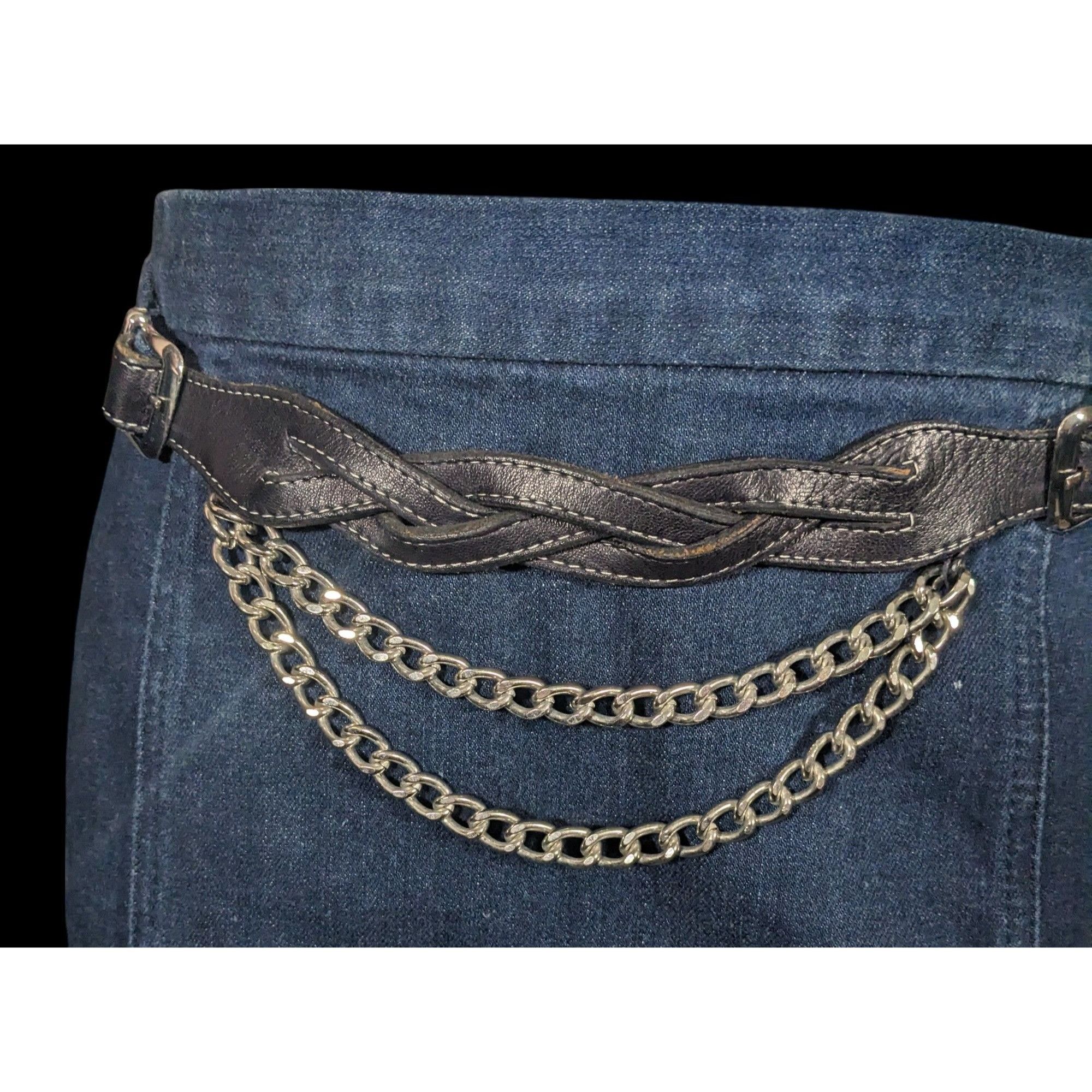 Ralph Lauren Vintage Ralph Lauren Blue Denim Skirt With Leather And Chain Size 26" / US 2 / IT 38 - 3 Thumbnail