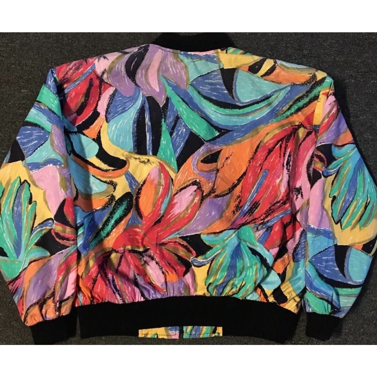 Vintage Vtg 80s Abstract Art AOP Jacket M Boxy Flower Vaporwave Surf Picasso Grunge 90s Size M / US 6-8 / IT 42-44 - 2 Thumbnail