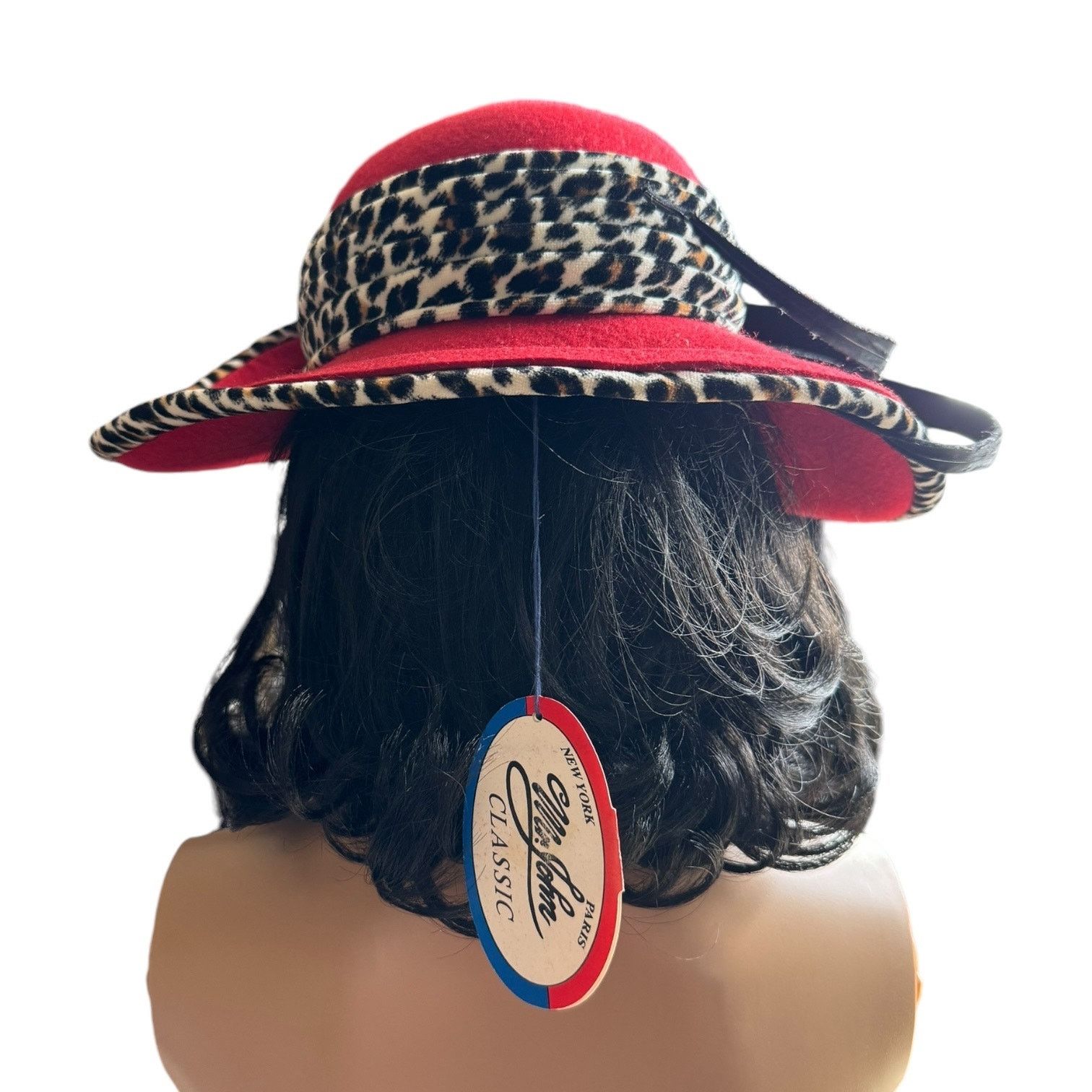 Vintage NWT 1960's Mr. John Classic Hat Red animal print feathers Size ONE SIZE - 6 Thumbnail