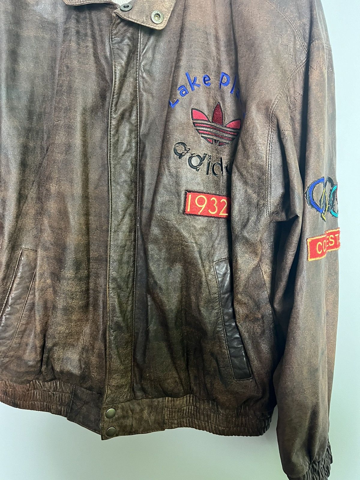 Vintage Vintage Adidas Leather Jacket Olympics Lake Placid Size US L / EU 52-54 / 3 - 6 Thumbnail