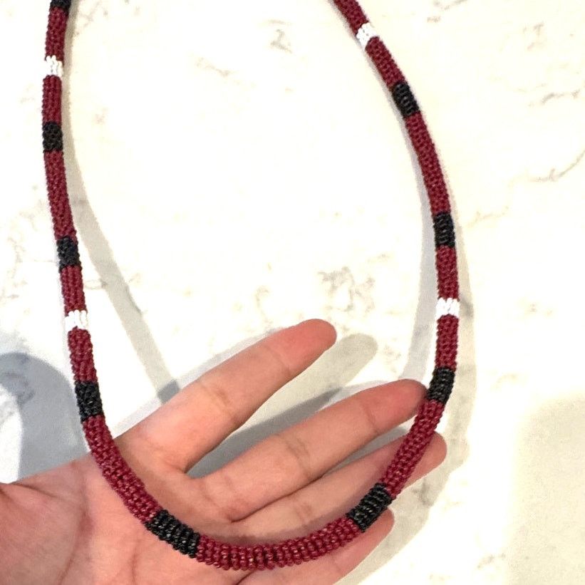 Handmade Handmade Beaded Necklace Black Red White Wrapped Necklace Size ONE SIZE - 4 Thumbnail