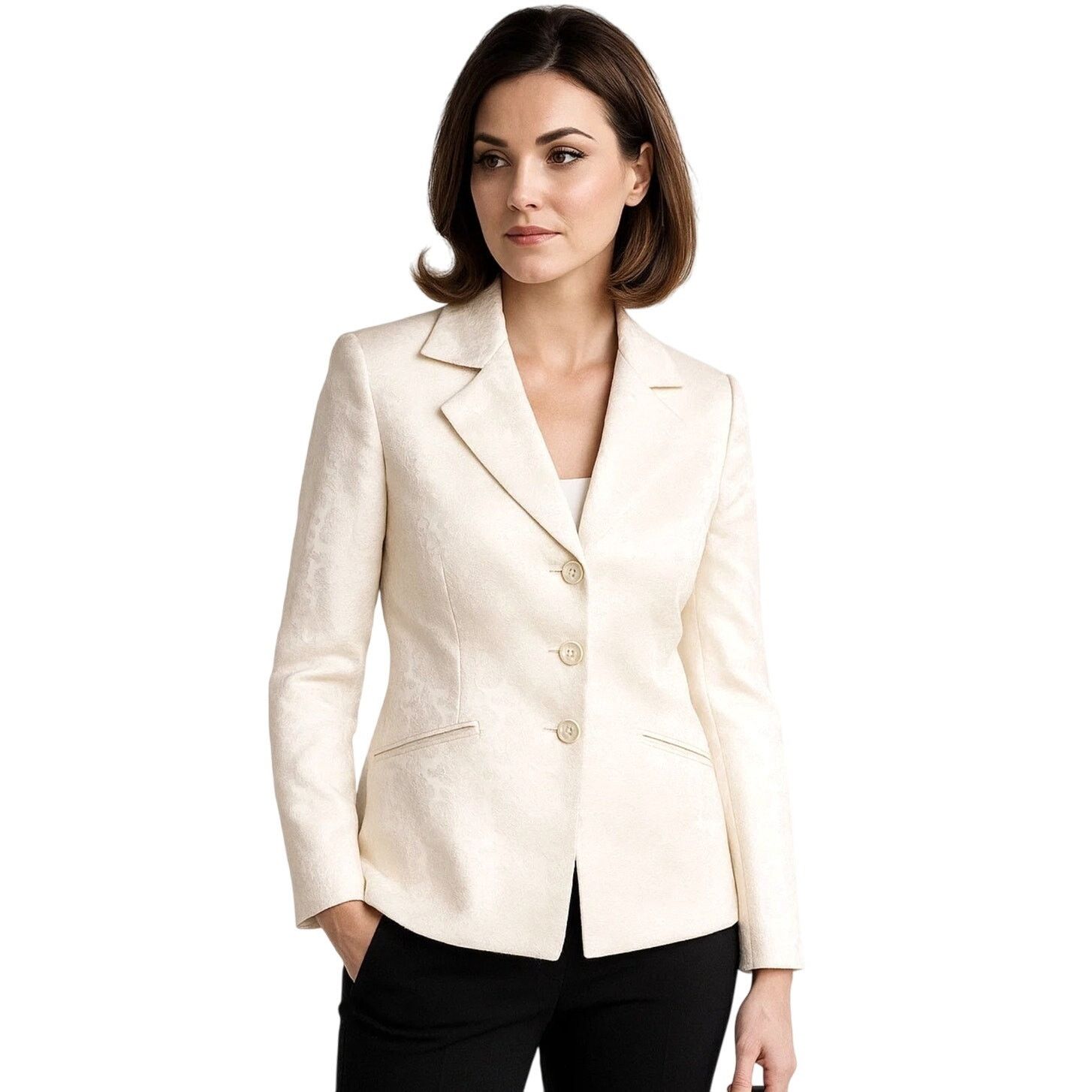 Elie Tahari Tahari White Floral Blazer - Women's Petite Size 6 Size M / US 6-8 / IT 42-44 - 1 Thumbnail