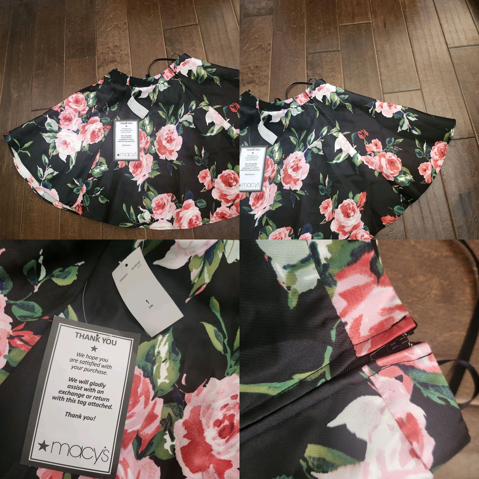 Vintage Studio City ROSE Black Rose Floral Party Skirt NWT - Size 1 Size 25" / US 0 / IT 36 - 10 Thumbnail