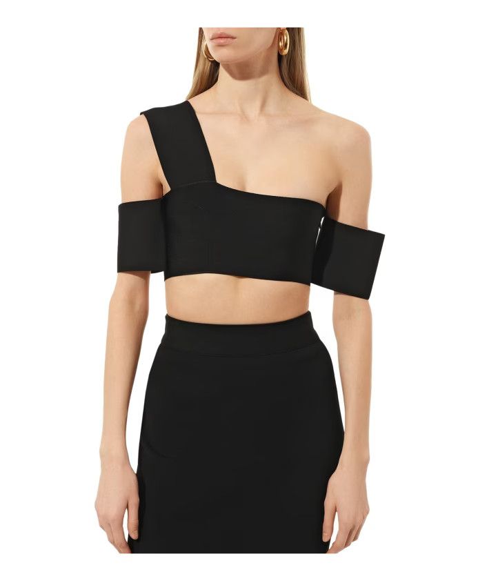 Alexander McQueen o1y0325 One- Shoulder Top in Black Size L / US 10 / IT 46 - 2 Thumbnail
