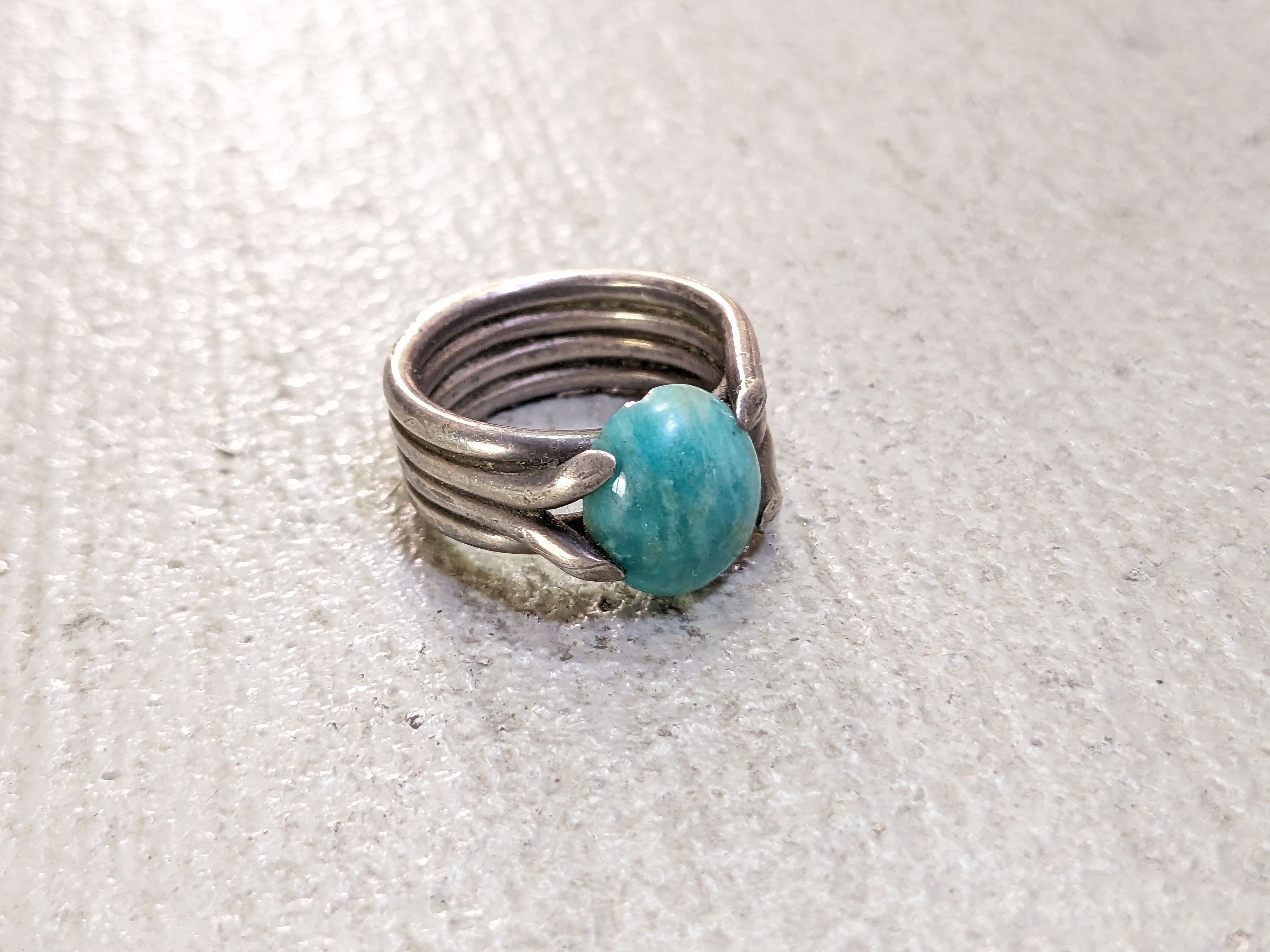 Jewelry Vintage Sterling Silver Ring 6.75 Amazonite Oval Modern Size ONE SIZE - 2 Thumbnail