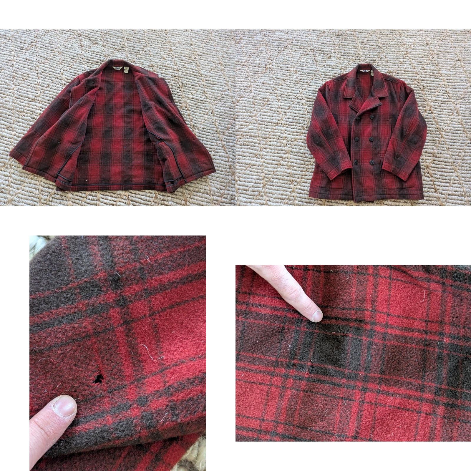 Eddie Bauer VINTAGE Eddie Bauer jacket coat / Buffalo plaid wool baggy mens L Red 48" chest 1990s button front Mackinaw plaid grunge style Size US L / EU 52-54 / 3 - 8 Thumbnail