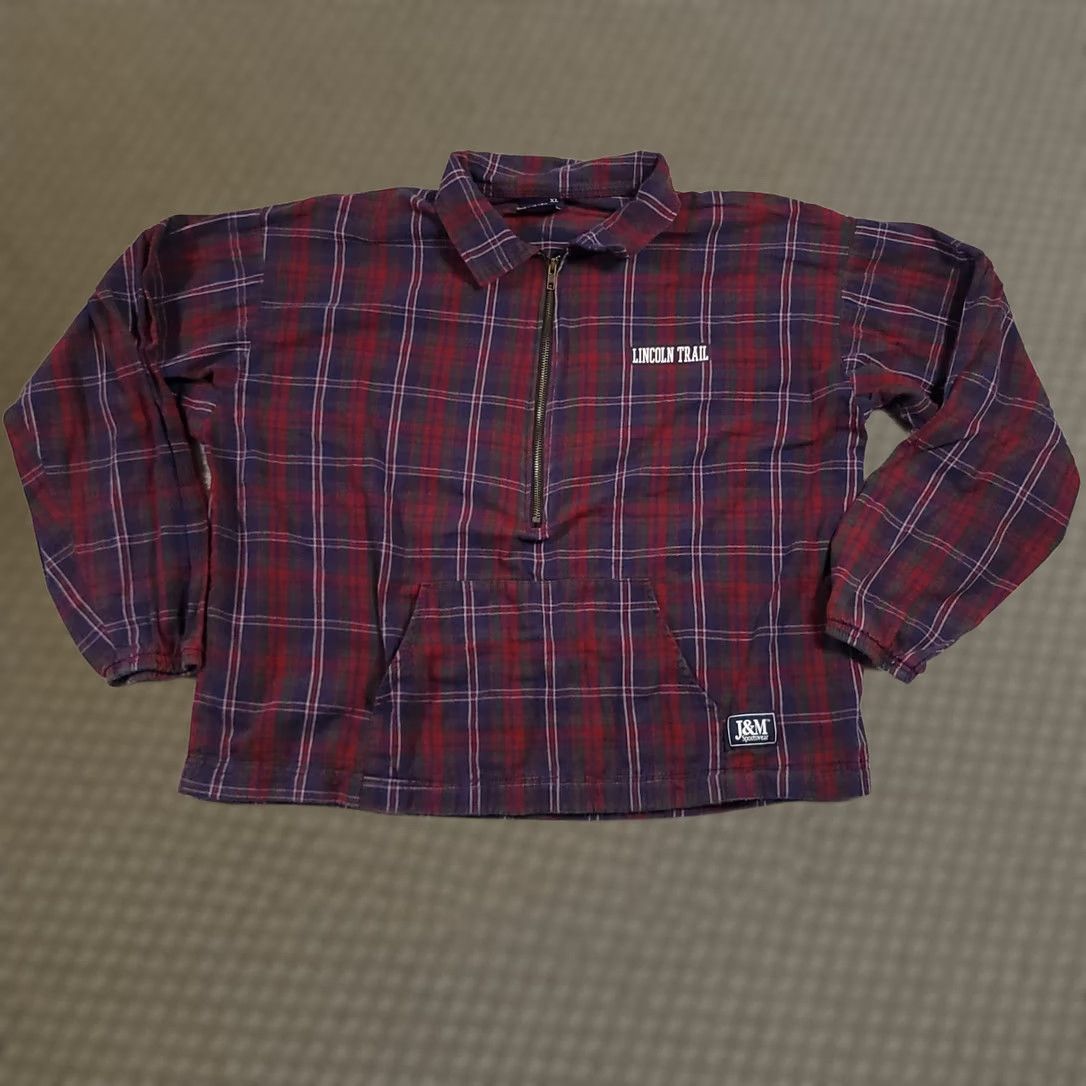 Salem Sportswear VINTAGE J&M Sportswear Jacket XL Mens Fleece 1/2 Zip Lincoln Trail Plaid Red USA 90s Hiking Winter Fall Spring Size US XL / EU 56 / 4 - 1 Thumbnail