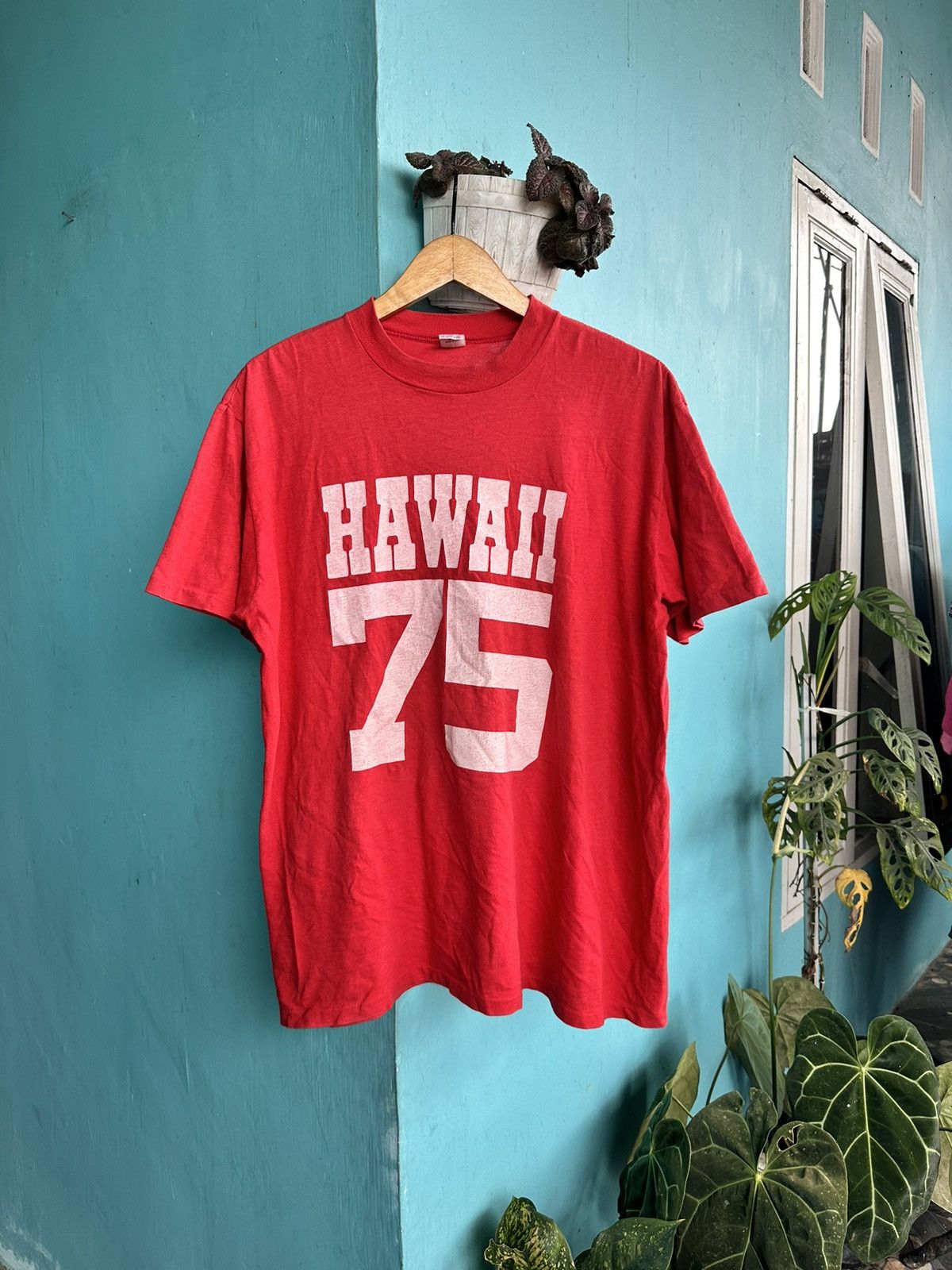 image of Hawaiian Shirt x Made In USA Vintage 70's Hawaii 75 T-Shirt in Red, Men's (Size XL)