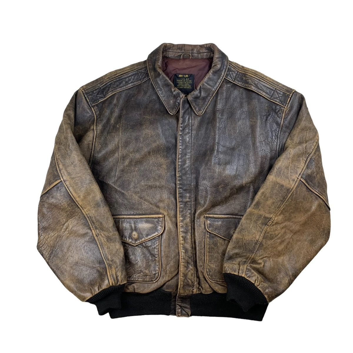 Image of Avirex A-2 Bomber Jacket in Brown Leather, Men's (Size Small)