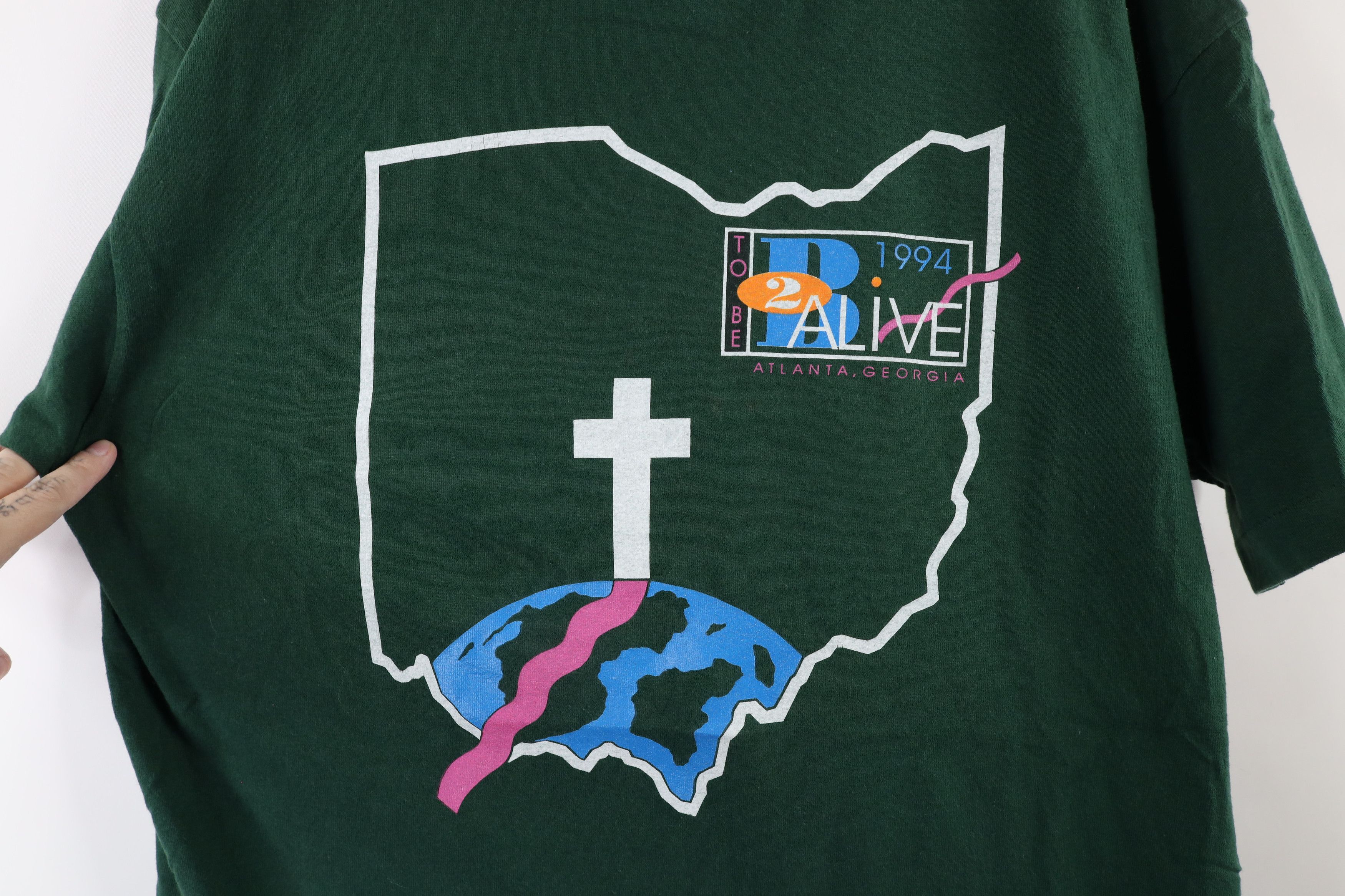 Vintage Vintage 90s To Be Alive 1994 Synod Ohio T-Shirt Green USA Size US XL / EU 56 / 4 - 4 Thumbnail