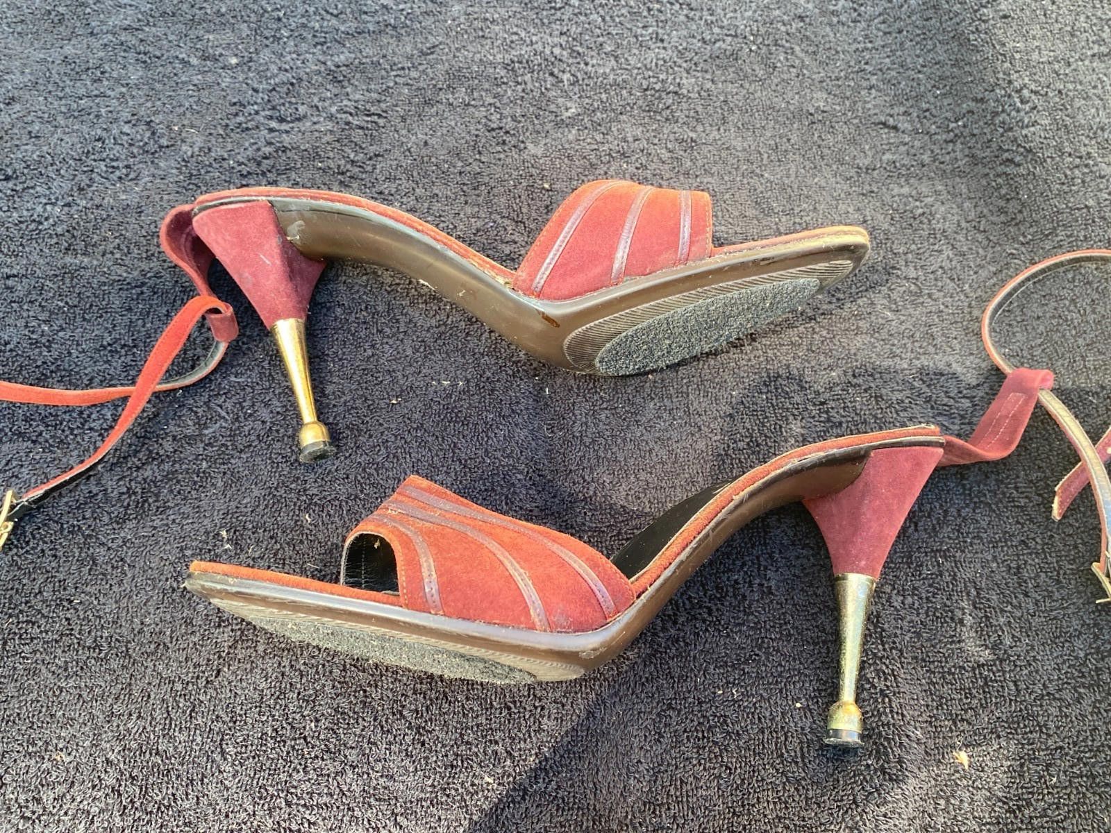 Imperial Vintage Impo Maroon Open-Toe Metal Heels W Ankle Strap (S611 Size US 9 / IT 39 - 4 Thumbnail