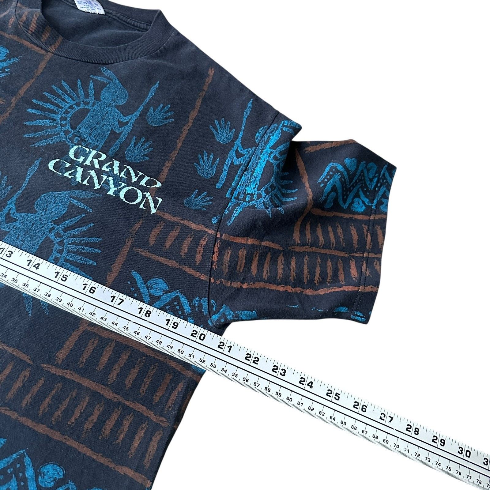 Jerzees Vintage Grand Canyon T-Shirt Mens Large Black Aztec AOP USA Size US L / EU 52-54 / 3 - 7 Thumbnail
