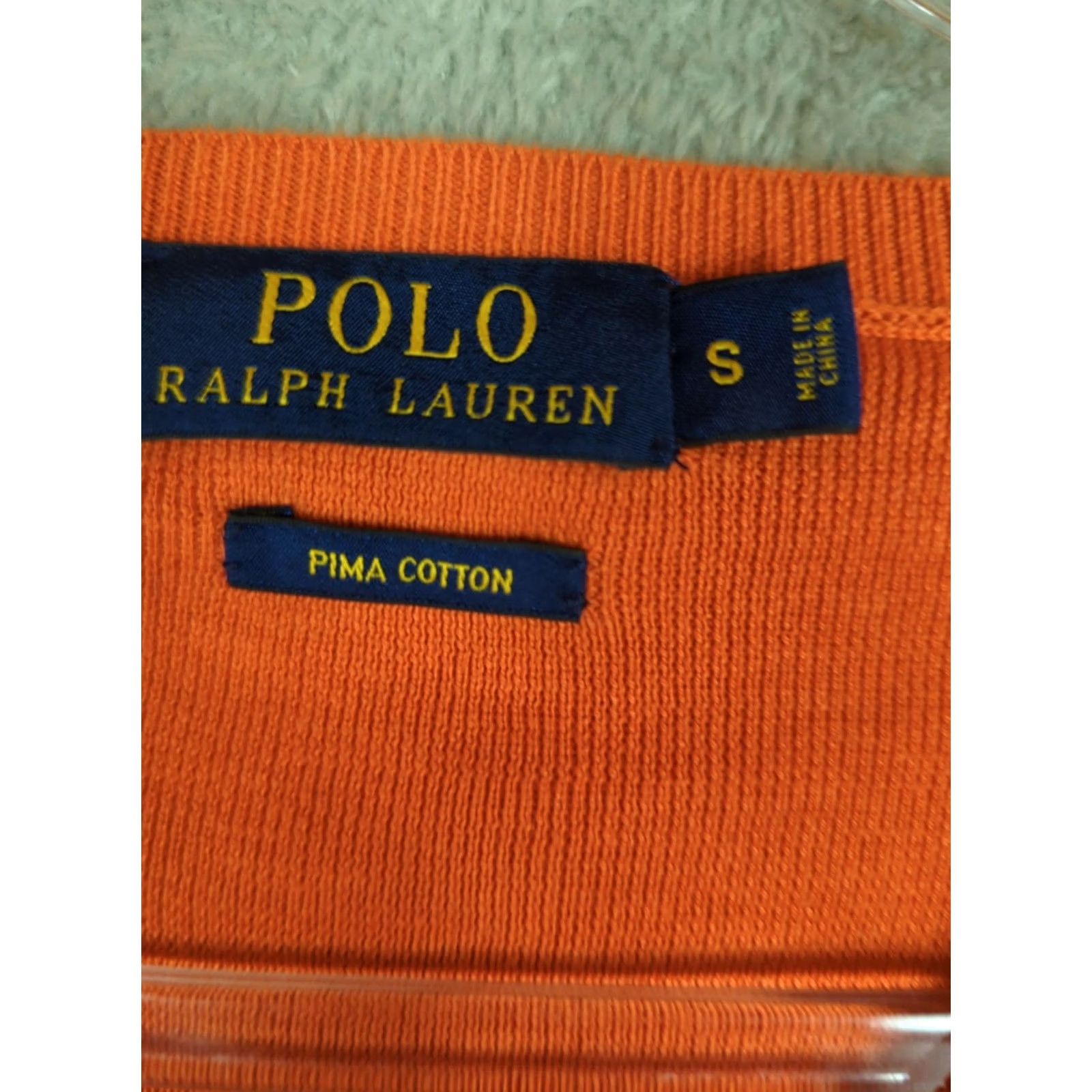 Polo Ralph Lauren Polo Ralph Lauren Mens S Orange V Neck Pullover Sweater Pima Cotton Size US S / EU 44-46 / 1 - 2 Thumbnail