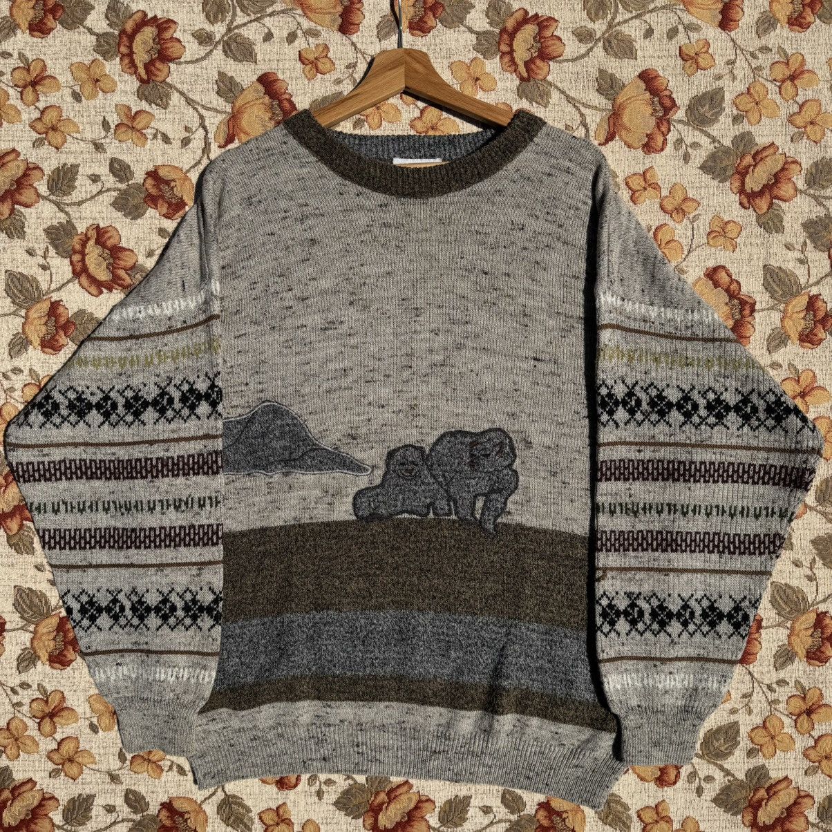 Japanese Brand × Vintage Vintage Embroidered Polar Bear Eclectic Sweater Wool cute Size US L / EU 52-54 / 3 - 4 Thumbnail