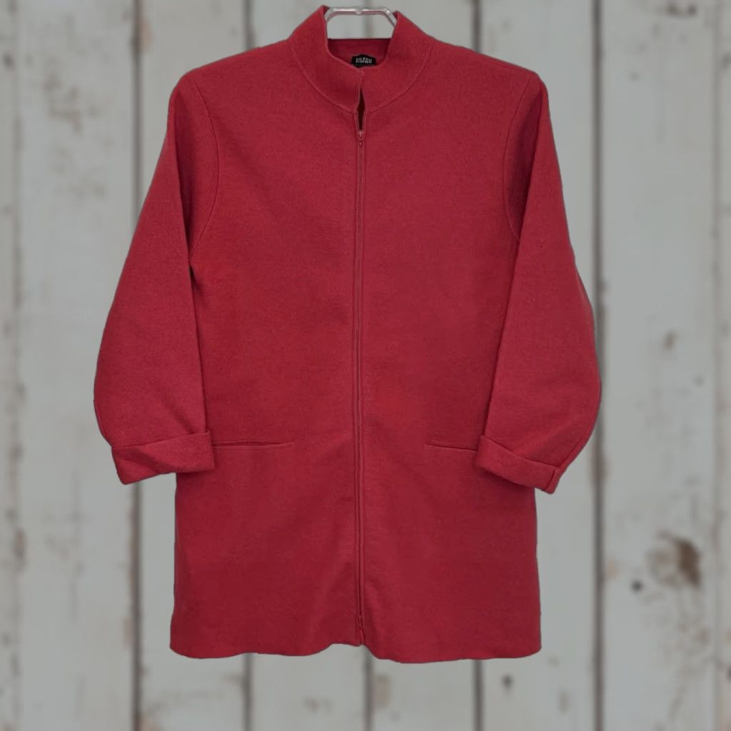 Eileen Fisher VINTAGE Eileen Fisher Pea Coat Jacket Women's Large Red 100% Wool Full Zip Pockets Size L / US 10 / IT 46 - 1 Thumbnail
