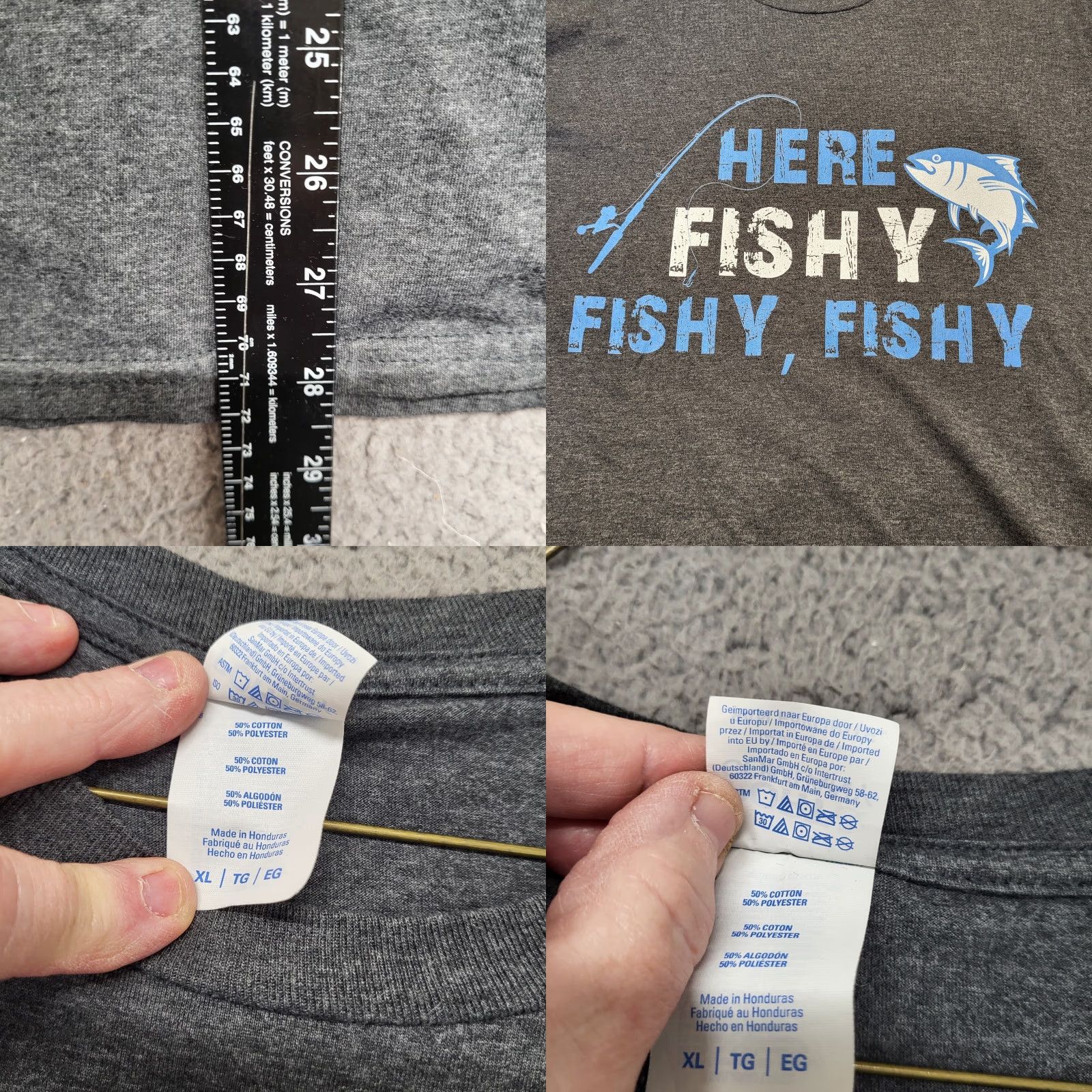 Port & Company Here Fishy Fishy Fishy Tshirt Men's Size XL Trout Funny Fishing Fisherman Bass Size US XL / EU 56 / 4 - 8 Thumbnail