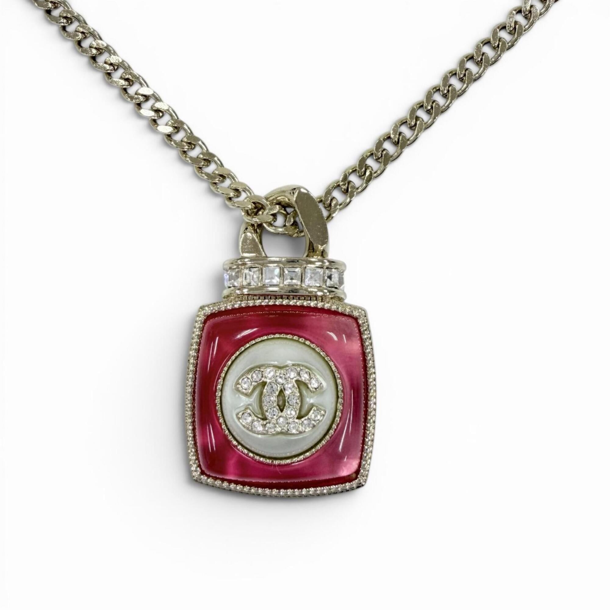 Chanel CHANEL A22C Coco Mark Rhinestone Perfume Motif Pendant Necklace, Gold and Pink, Made in France, Women's Size ONE SIZE - 1 Thumbnail