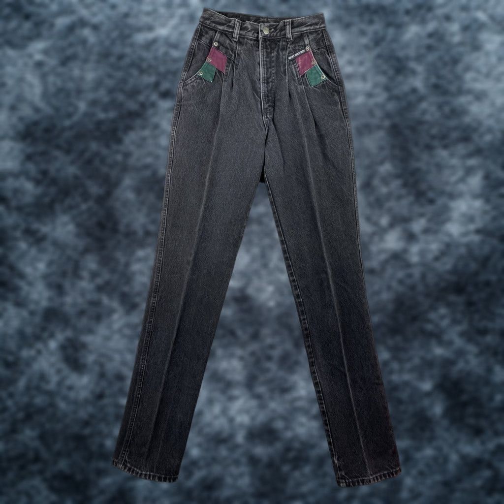 Vintage VINTAGE Rockies Jeans 27/5 Black Charcoal Western Leather Detail USA Made 90s Denim Jeans Womens Regular 27/5 Black Western 90s Rockies Jeans Size 27" / US 4 / IT 40 - 1 Thumbnail
