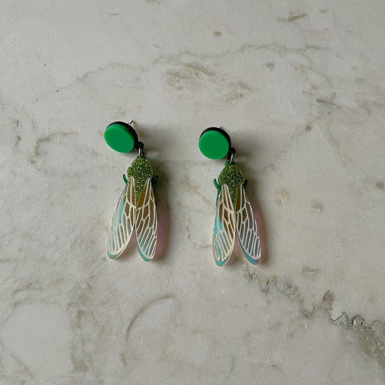 Vintage Vintage Green Fly Earrings Size ONE SIZE - 1 Thumbnail