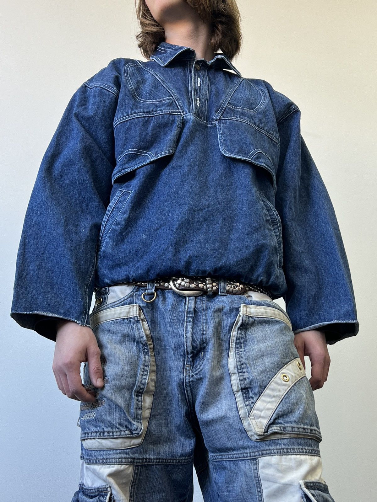 Japanese Brand × Vintage Y2K DENIM BOX FIT VINTAGE ANORAK JACKET RAP Size US M / EU 48-50 / 2 - 1 Thumbnail