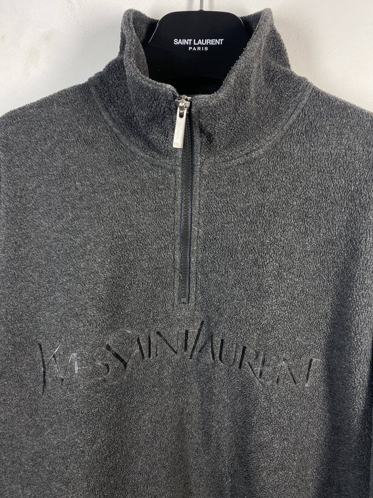 Yves Saint Laurent Fleece YSL Sweatshirt 1/4 Zip Big Logo Grey YSL Sweater Size US XL / EU 56 / 4 - 13 Thumbnail