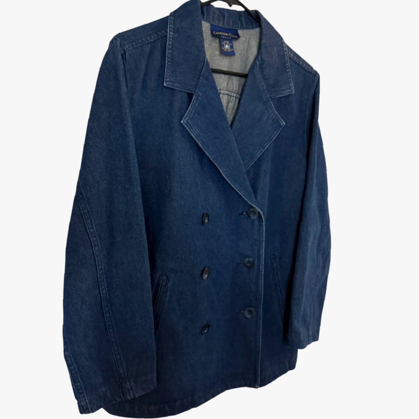 Charter Club VINTAGE Charter Club Denim Blazer Jacket Womens Petite Medium Blue 100% Cotton Boho Classic Western Blazer All Seasons Pockets Womens Size M / US 6-8 / IT 42-44 - 3 Thumbnail