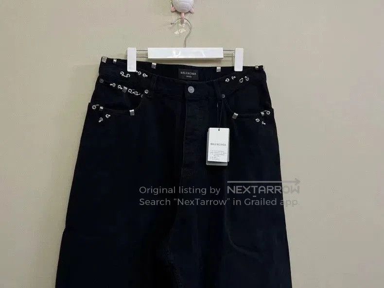 Balenciaga BALENCIAGA Black Metal Pierced Full Logo Jeans M Waist 4. Size US 31 - 2 Thumbnail