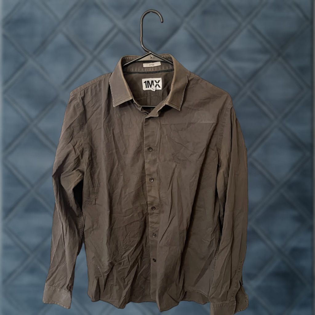 Express Express Dress Shirt Brown Solid Button Shirt Medium Mens Size 40R - 1 Thumbnail