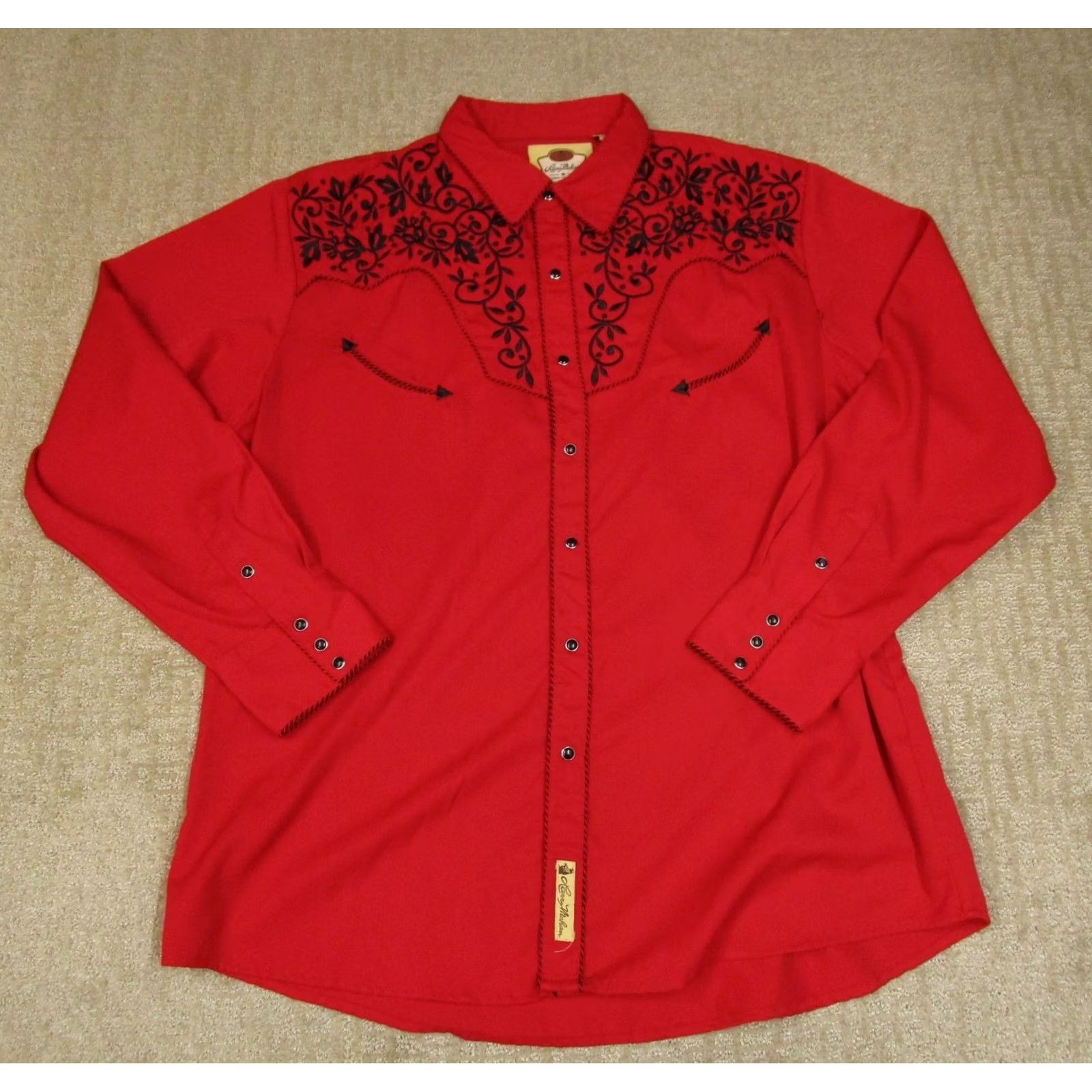 Vintage Larry Mahan Shirt Mens 2XL Red Western Pearl Snap Embroidered Smile Pocket Button-Up Casual Cowboy Western Mens Size US XXL / EU 58 / 5 - 2 Thumbnail