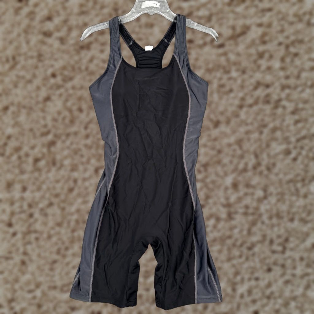 Womens Swimsuit Tank Racerback Nylon Spandex Blend UPF50 Black Gray One Piece M Surf