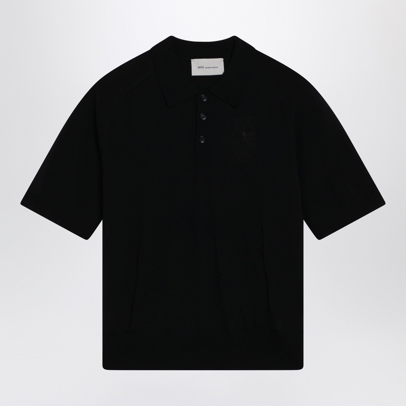 Ami Paris Ami De Coeur Black Wool Polo Shirt
