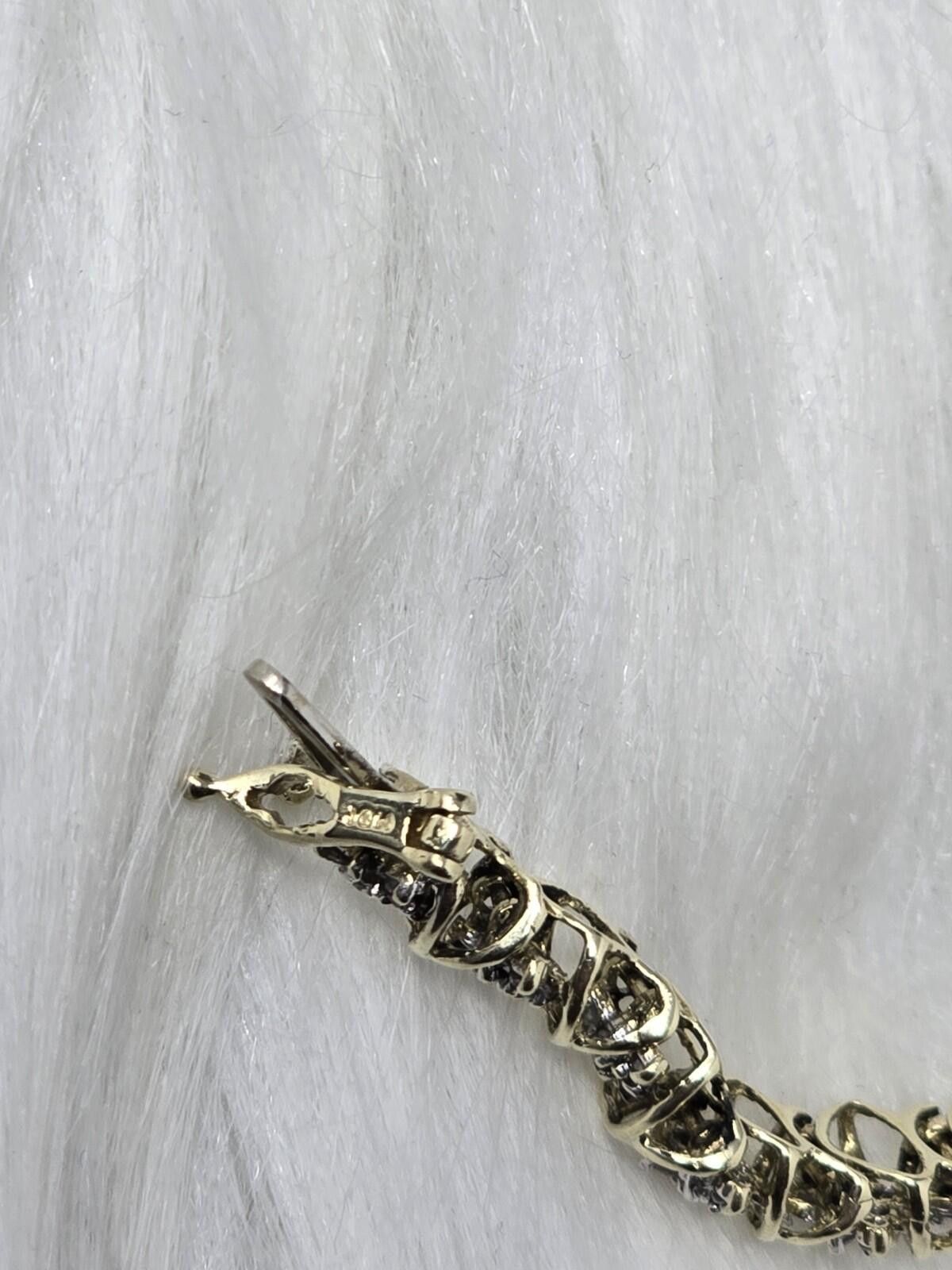 Other 10k Gold Natural Diamond Cluster Station Link Bracelet 7" Size ONE SIZE - 5 Thumbnail
