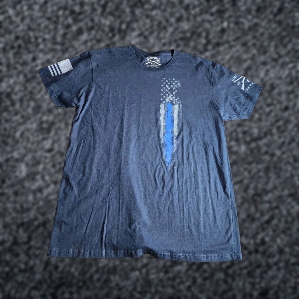 Vintage Grunt Style Blue Stripe LEO Thin Blue Line Police T-Shirt Men's 2XL Size US XXL / EU 58 / 5 - 1 Thumbnail
