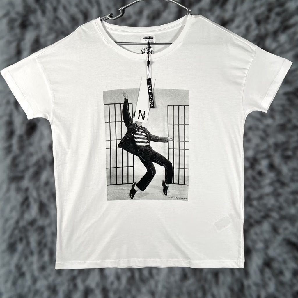 Noisy May Shirt Womens Medium White Elvis Graphic Radio Days Music Tee Top