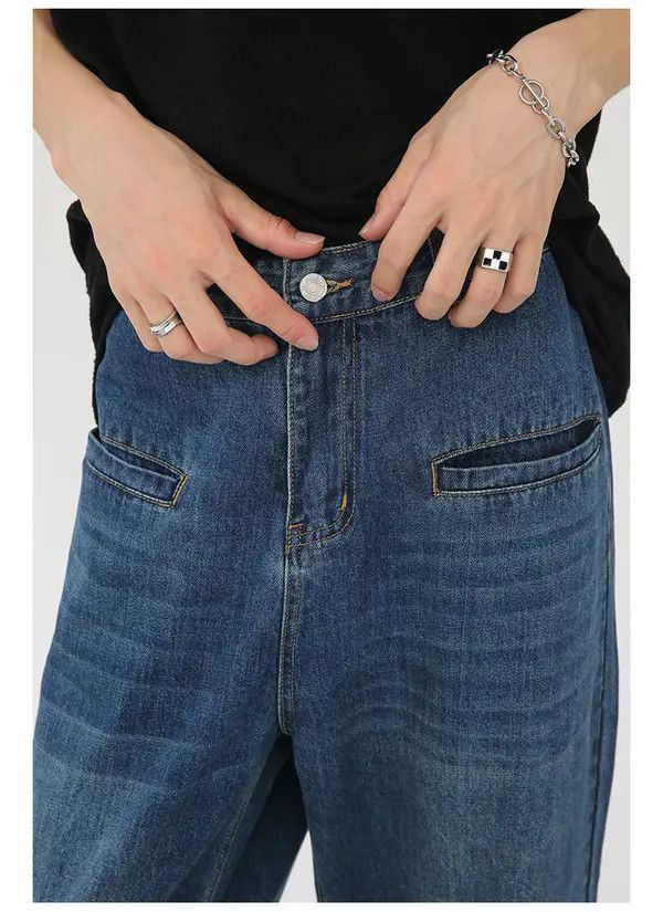 Japanese Brand Dark blue washed large pocket straight denim trousers Size US 32 / EU 48 - 6 Thumbnail