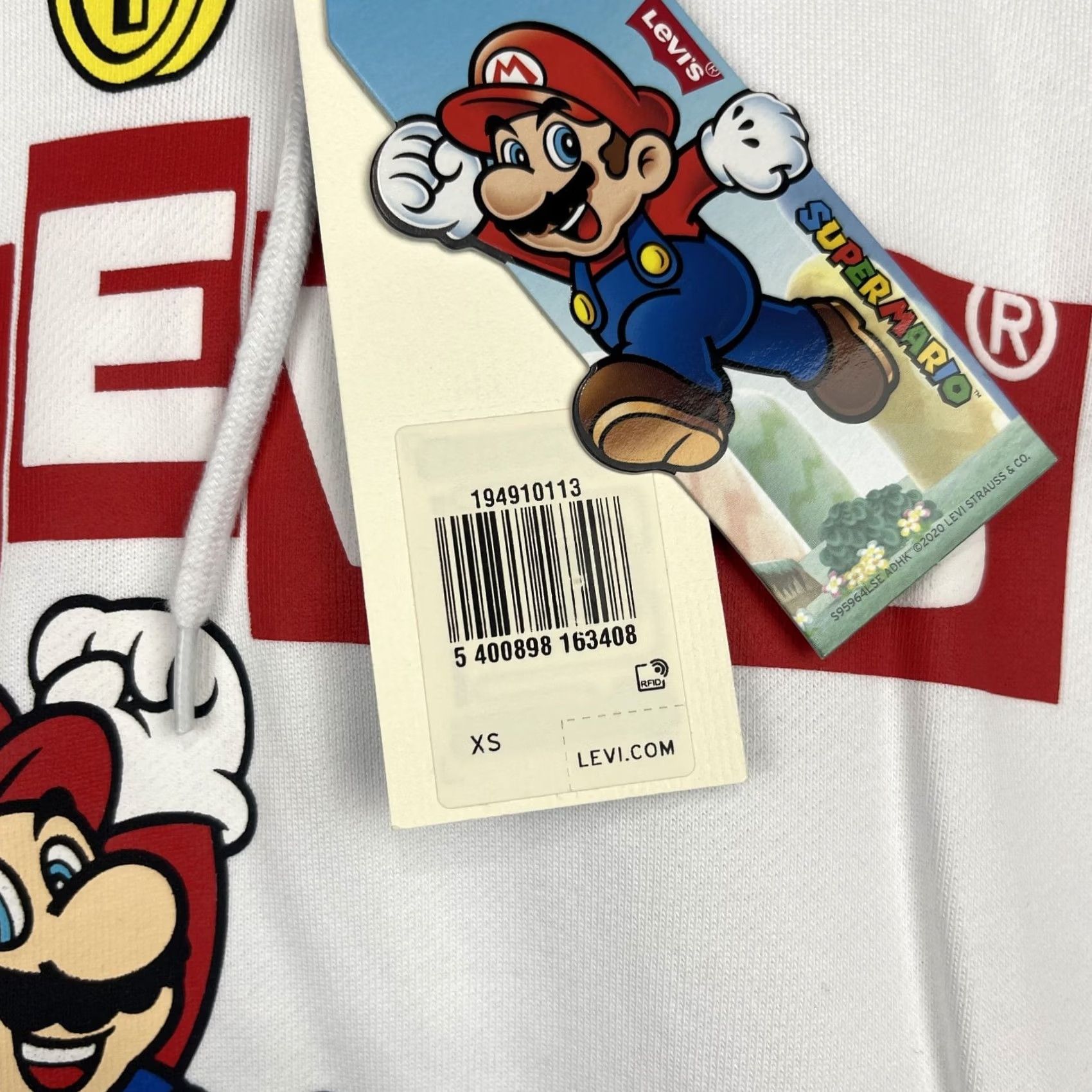 Levi's VINTAGE Super Mario Sweater Levi's White Hoodie Mens XS Graphic Print Hooded Pullover Logo 80s 90s Cartoon Retro Mens Size US XS / EU 42 / 0 - 6 Thumbnail