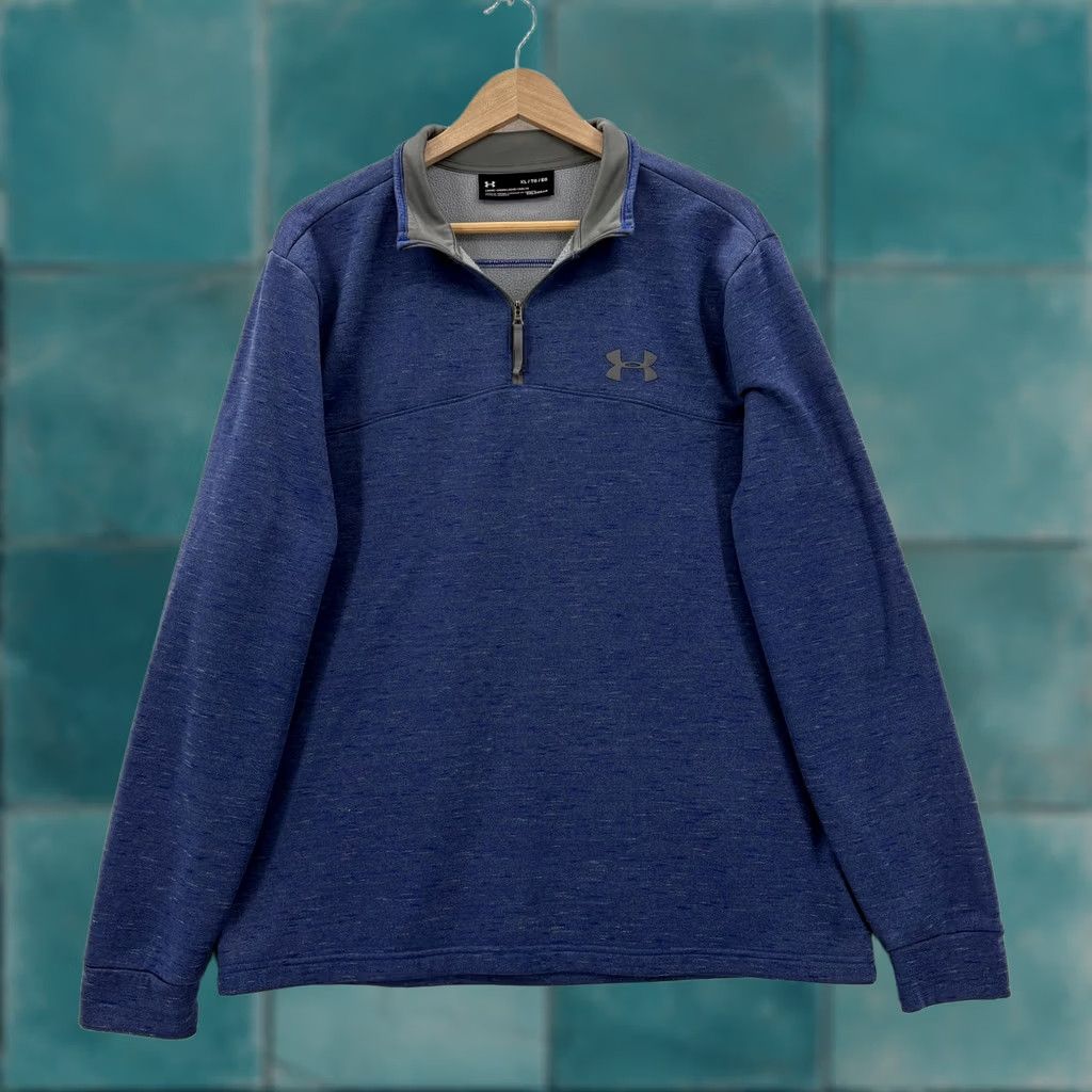 Under Armour Under Armour ColdGear Pullover Mens XL Blue 1/4 Zip Thermal Mock Neck Fleece Sweatshirt Size US XL / EU 56 / 4 - 1 Thumbnail