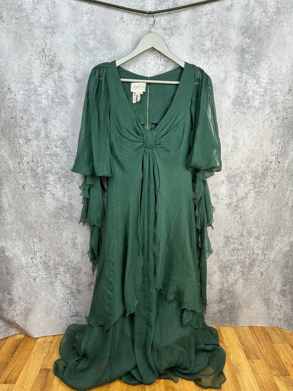 Vintage Gina Fratini Vintage 1970s Pure Silk Chiffon Draped Dress Size M / US 6-8 / IT 42-44 - 2 Thumbnail