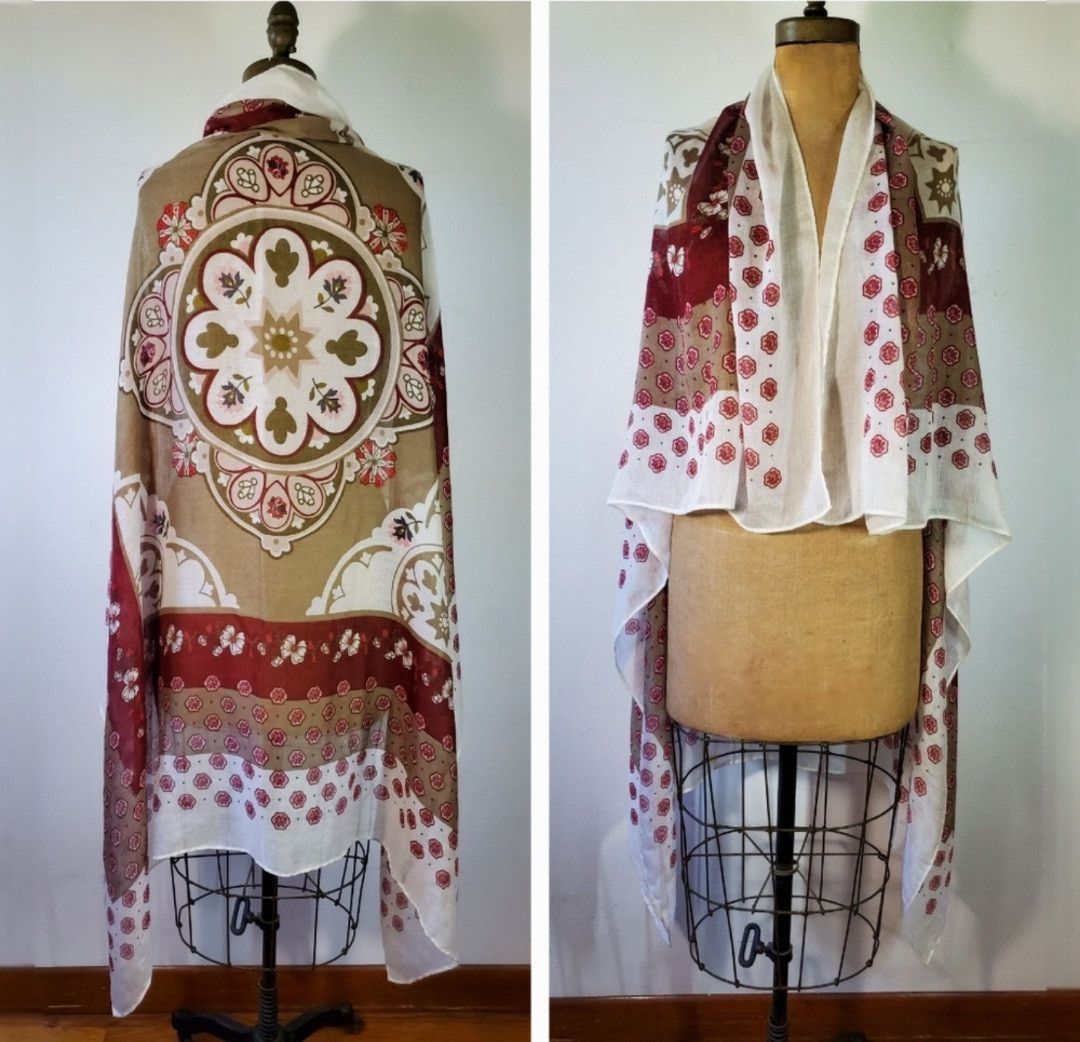 Other Sarong Scarf 52x52" Wrap Large Lightweight Burgundy Green Size ONE SIZE - 2 Thumbnail