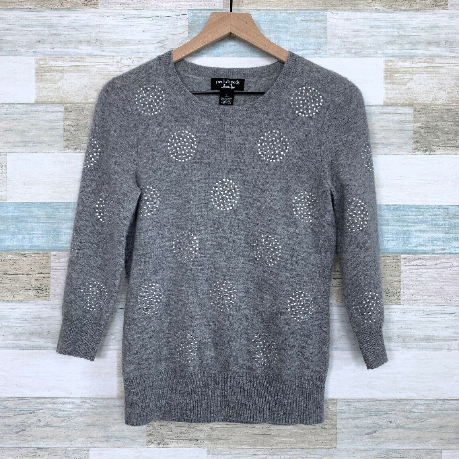 Other Peck & Peck Luxury Pure Cashmere Sweater Gray Sequin Small Size S / US 4 / IT 40 - 1 Thumbnail