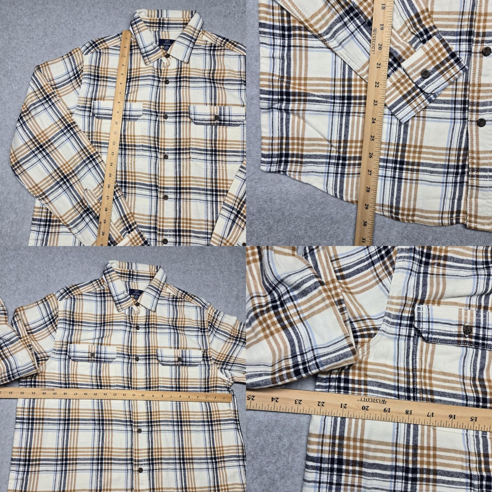 George George Shirt Mens Medium Beige Plaid Flannel Button-Up Long Sleeve Casual Size US M / EU 48-50 / 2 - 8 Thumbnail