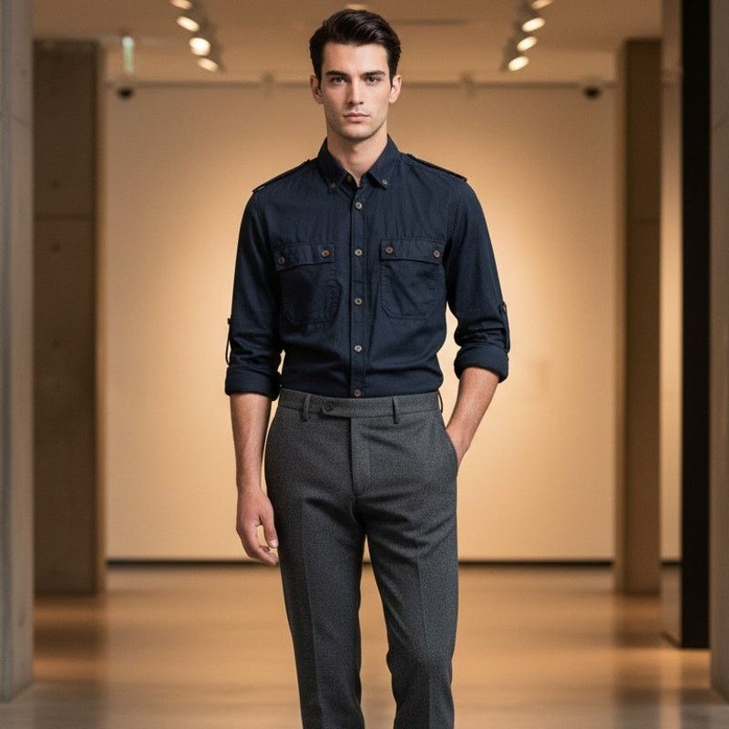 Lanvin LANVIN Men's Button down Shirt Ultility 2 Pocket in Navy Size US XS / EU 42 / 0 - 1 Thumbnail