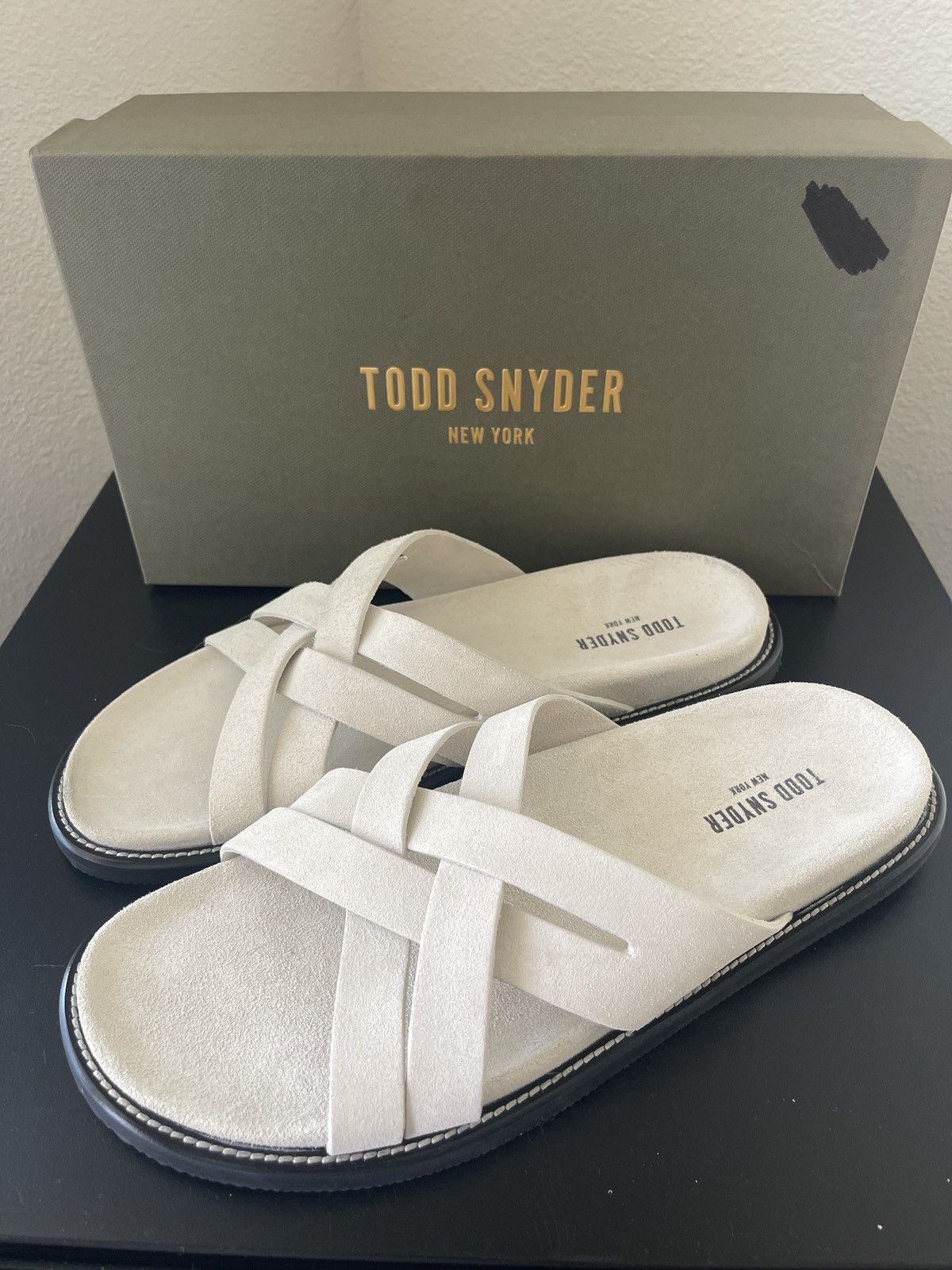 Todd Snyder Todd Snyder Cream Suede Multi Cross Sandals Size US 13 / EU 46 - 1 Thumbnail