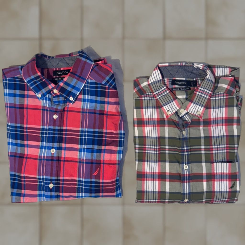Nautica Nautica Shirt Long Sleeve Plaid Button-Down - Multicolor - L - Regular Fit - Classic Logo Shirt (Men) - 2 Pack Size US L / EU 52-54 / 3 - 1 Thumbnail