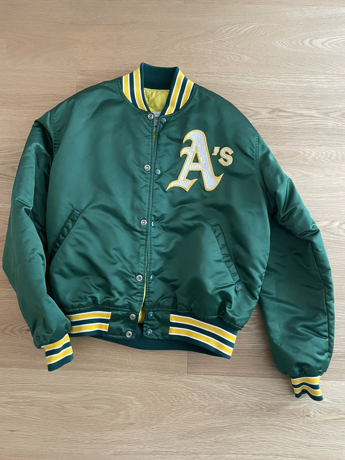 image of 90's Vintage Oakland A’S Starter Jacket in Green, Men's (Size Large)