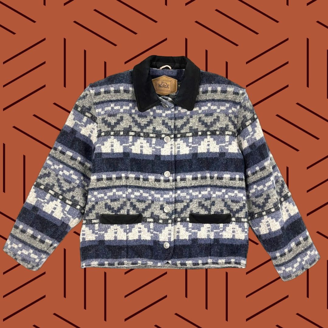Vintage Woolrich Jacket Womens M Blue Denim Stripe Aztec Western Navajo Boho VTG Woolrich Jacket Size M / US 6-8 / IT 42-44 - 1 Thumbnail